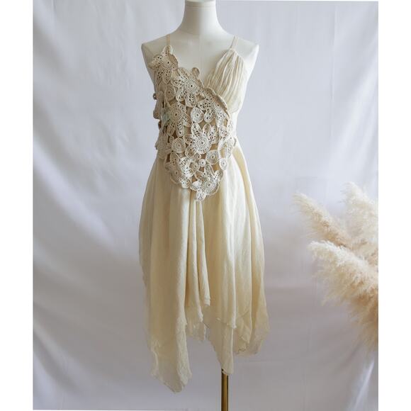 Peroto Dresses & Skirts - Cotton Gauze Fairy Shabby chic Crochet Handmade dress size S NWT